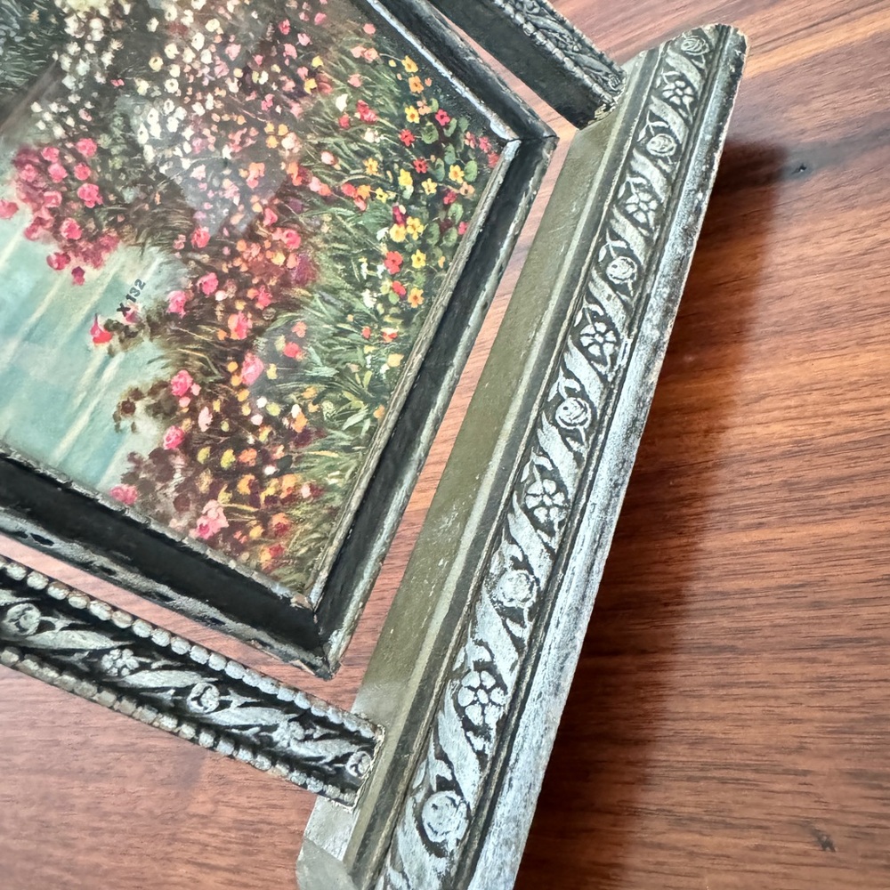 Tilt Swing Picture Frame Antique Art Deco Swinging Tabletop Carved Wood W Photo - Picture 12 of 16